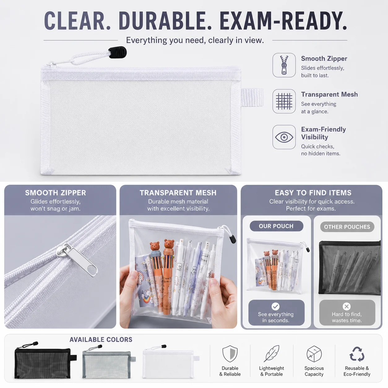 투명 메쉬 펜 가방 시험용 투명 지퍼 연필 케이스 일상 - Clear Mesh Pencil Pouch For Exam 리뷰 및 가격