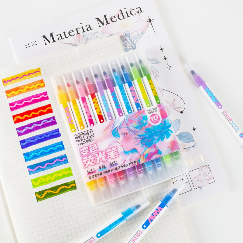 10pcs 양면 매직 컬러 변경 형광펜 세트 학생 일기 - Pastel Highlighter Set Double Ended 리뷰 및 가격