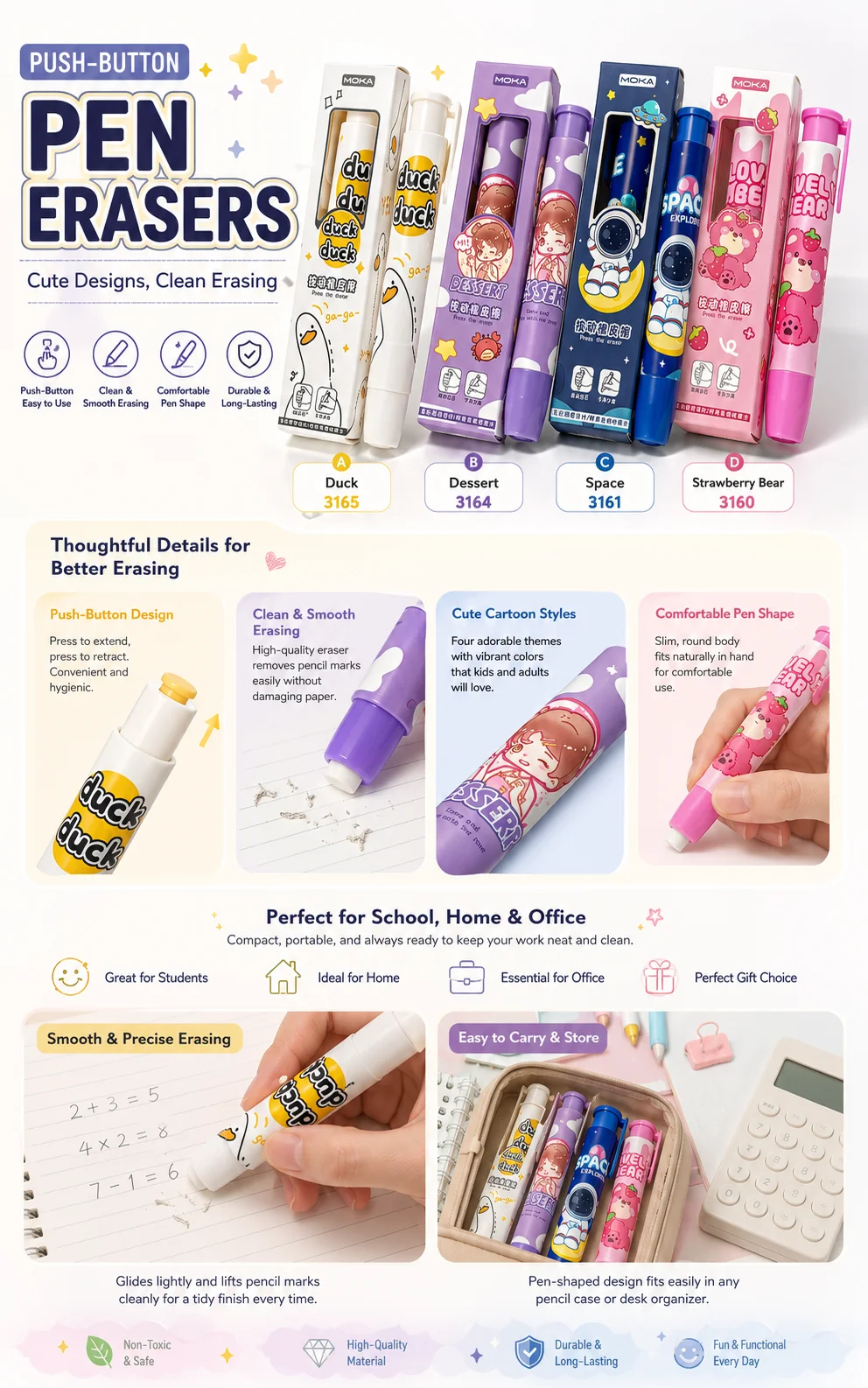 클릭 지우개 펜, 6개 리필이 포함된 접이식 푸시형 지 - Retractable Eraser Pen Click 리뷰 및 가격
