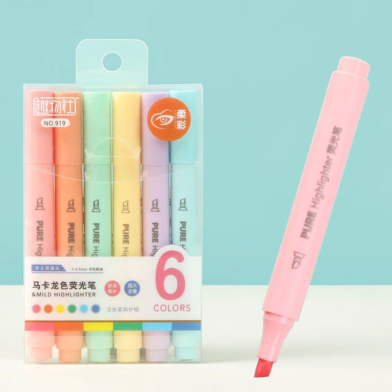 6 개/대 파스텔 컬러 마카롱 형광펜 마커 펜 형광펜  - Pastel Highlighter Set Double Ended 리뷰 및 가격